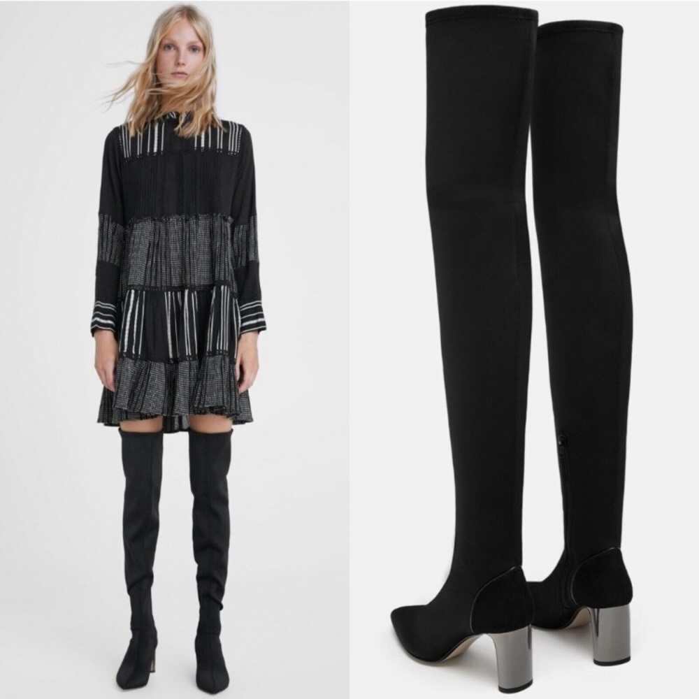 ZARA fabric thigh high boots